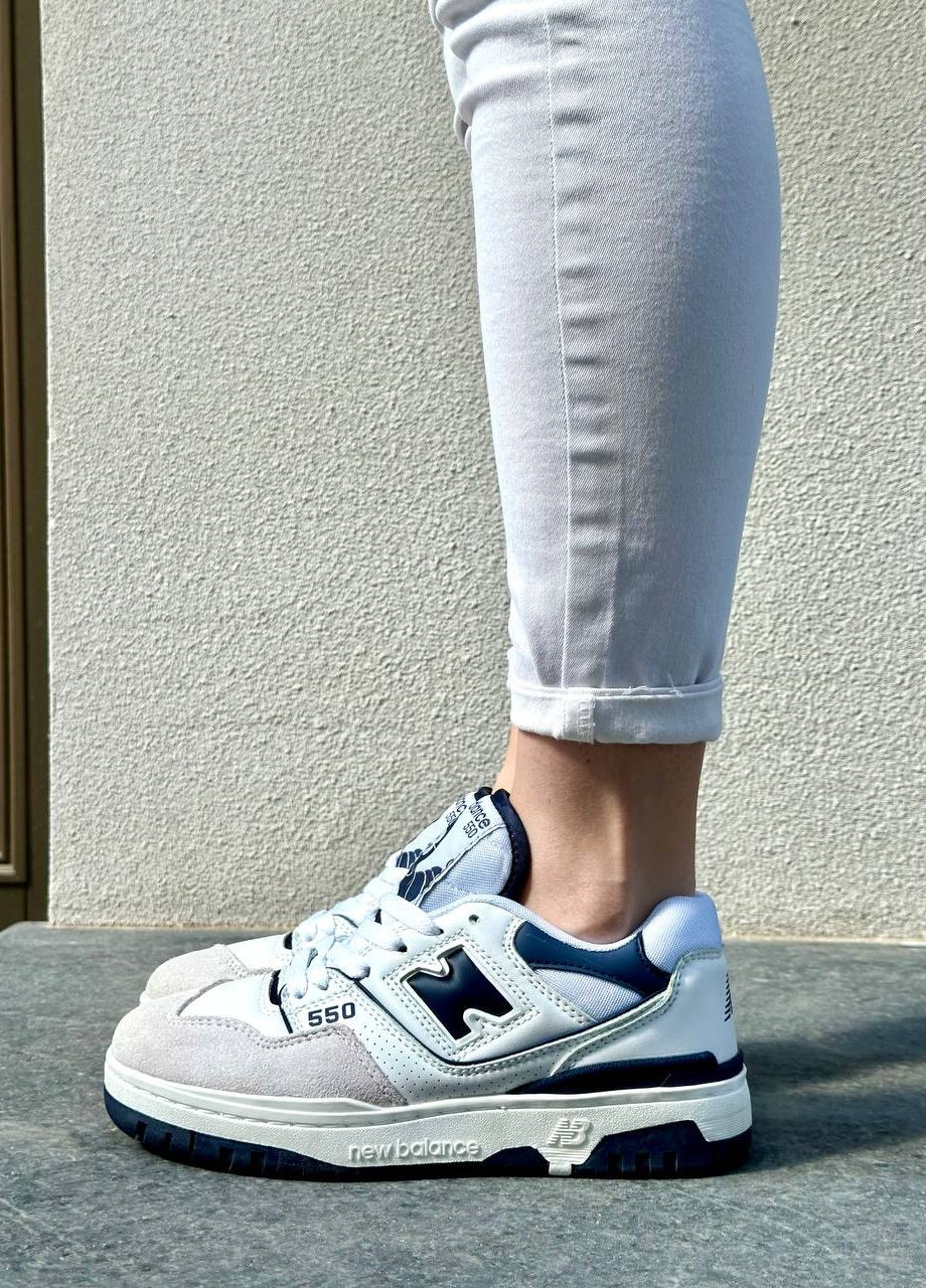 Белые демисезонные кроссовки реплика new balance 550 white (navy blue) Vakko