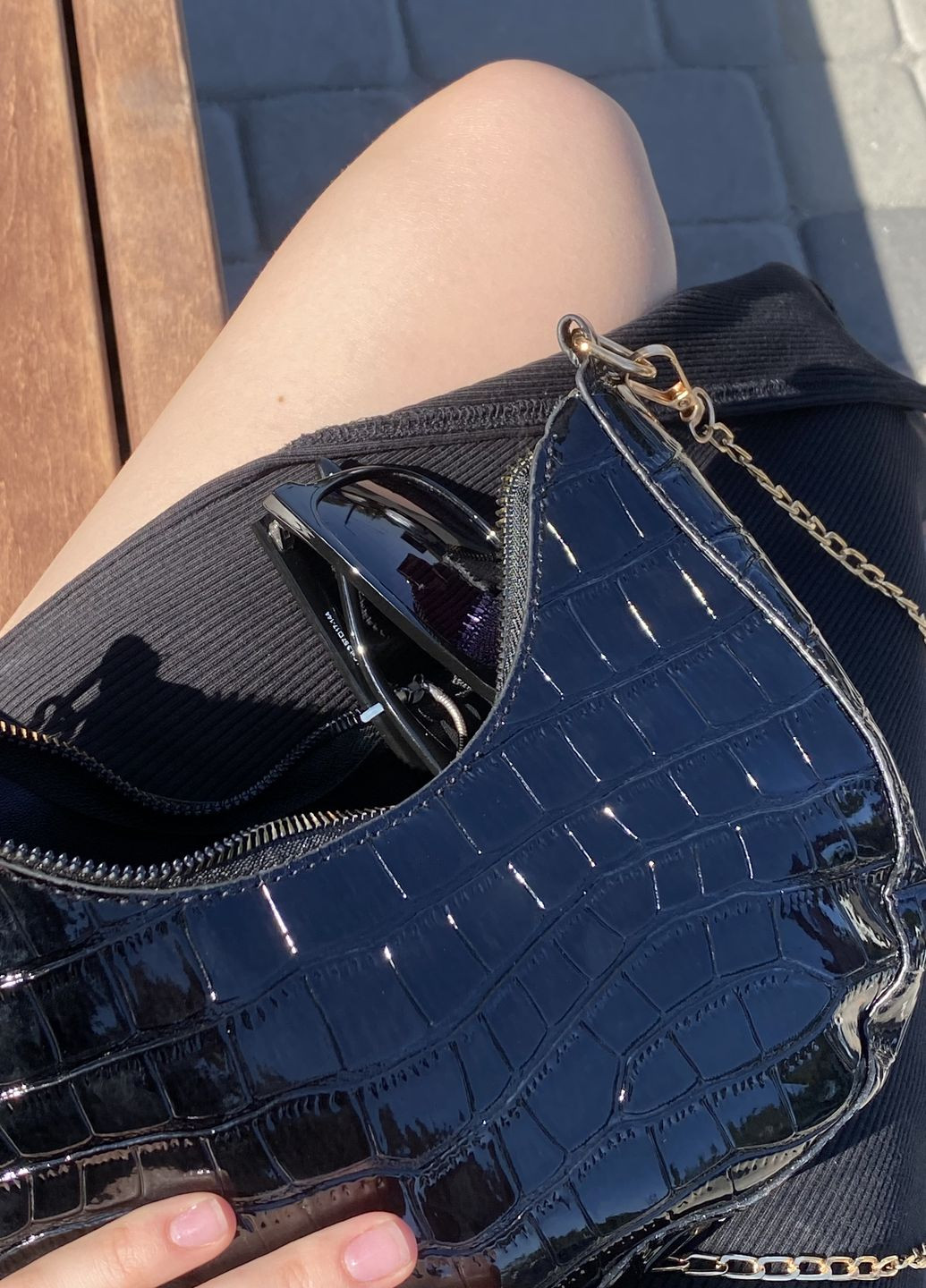 Женская сумка багет рептилия черная No Brand (262374388)
