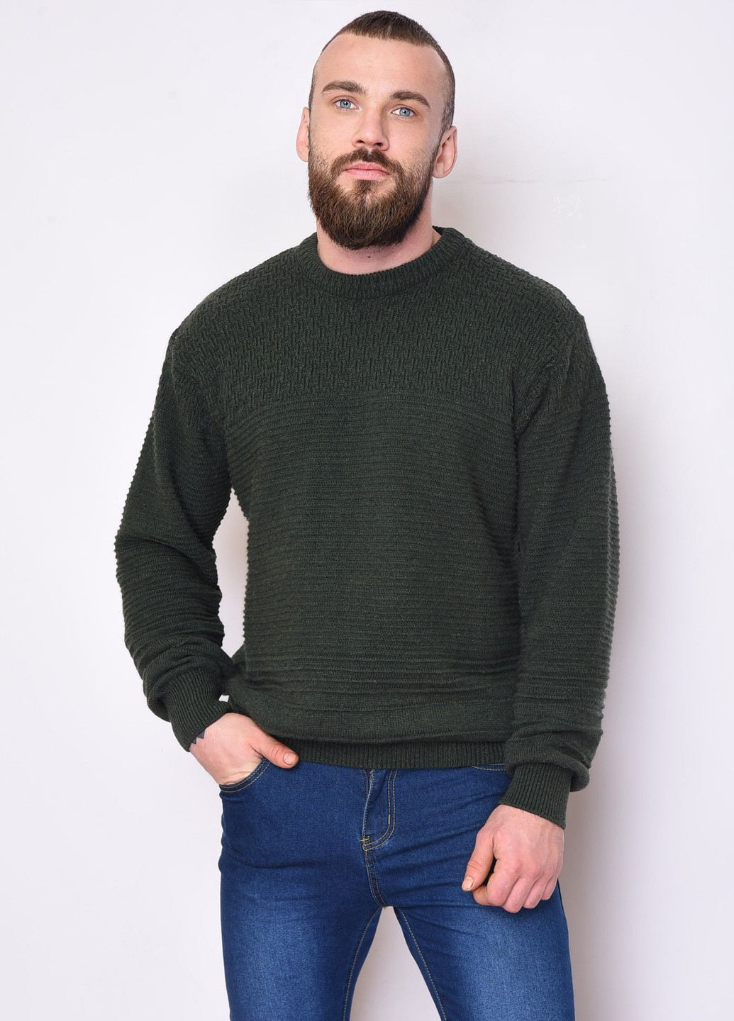 Темно-зеленый зимний свитер мужской зимний темно-зеленого цвета Let's Shop
