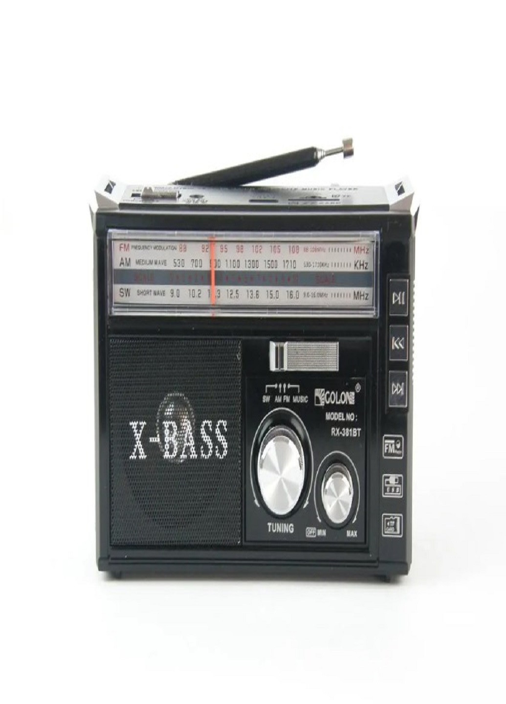 Портативный аккумуляторный радиоприёмник FM, USB, MicroSD RX-381 Черный Golon (258689506)