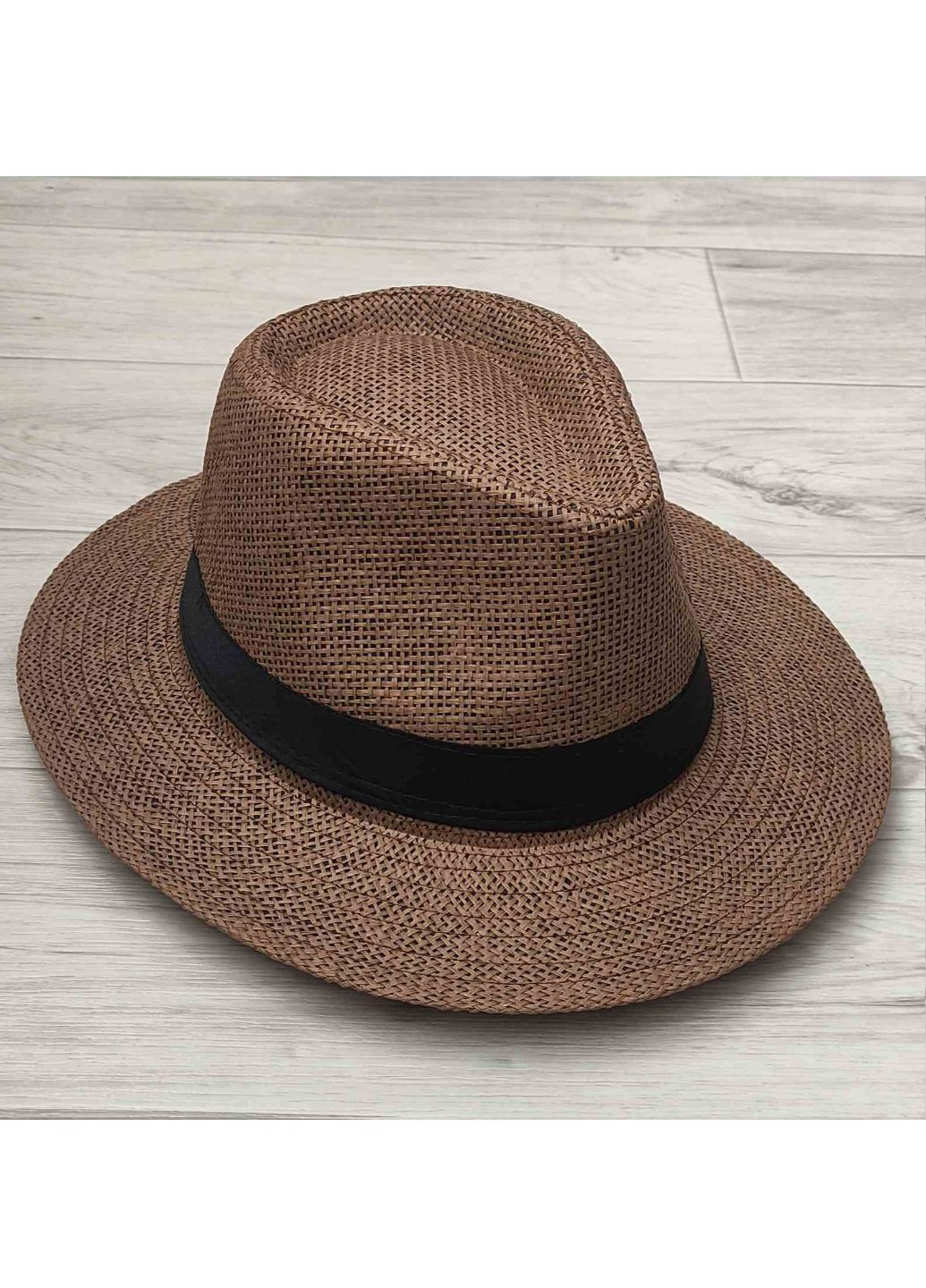 Літній капелюх Федора коричневий з чорною стрічкою (949) No Brand (259522172)