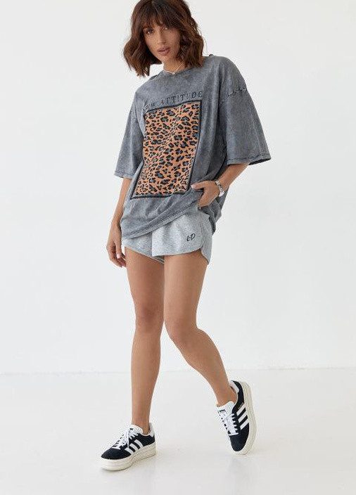 Сіра футболка-туніка варенка тигровий квадрат сіра No Brand