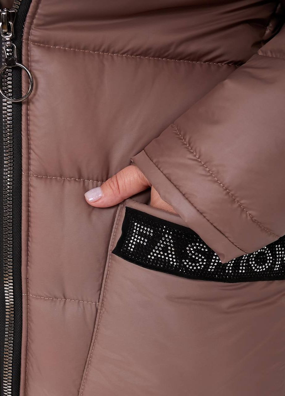 Бежевая женская куртка-пальто из плащевки цвет мокко р.48/50 448425 New Trend