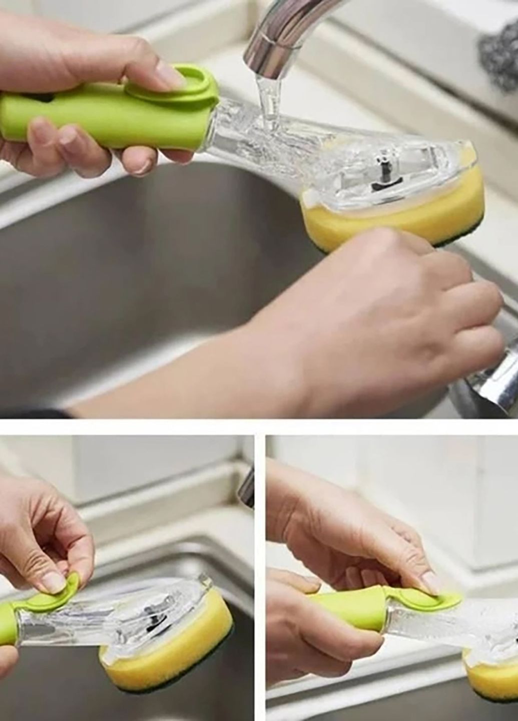 Щітка для миття посуду Rise-UP AUTOMATIC LIQUID CLEANING BRUSH із дозатором та насадками багатофункціональна Kitchen Master (277925408)
