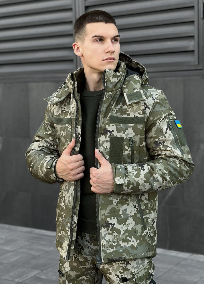Оливковая (хаки) зимняя куртка winter jacket motive зима пиксель Pobedov