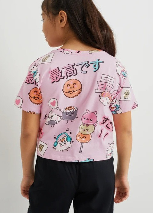 Розовая летняя детская укороченная футболка для девочки 2196907 C&A