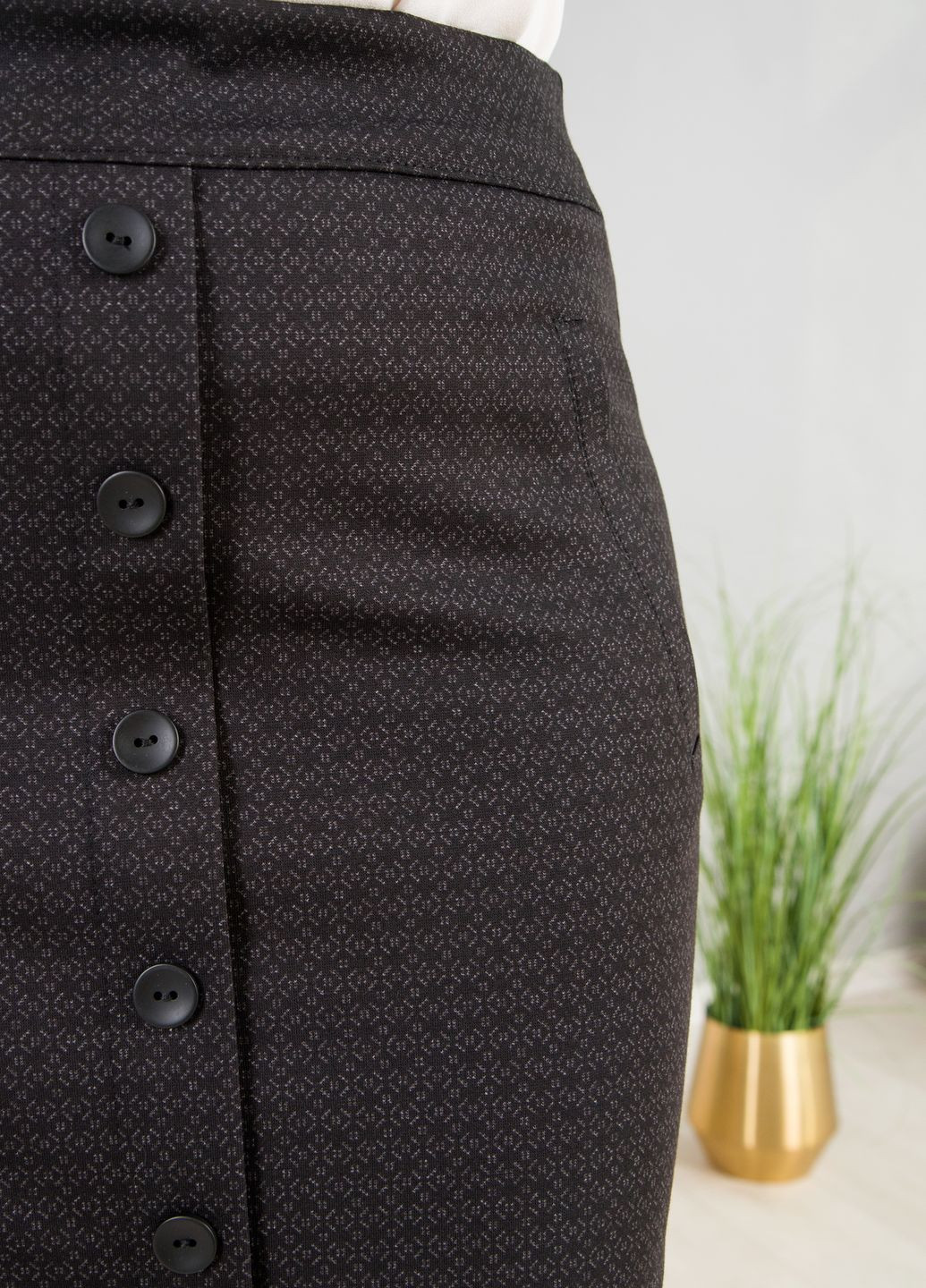 Черная офисная с геометрическим узором юбка No Brand карандаш