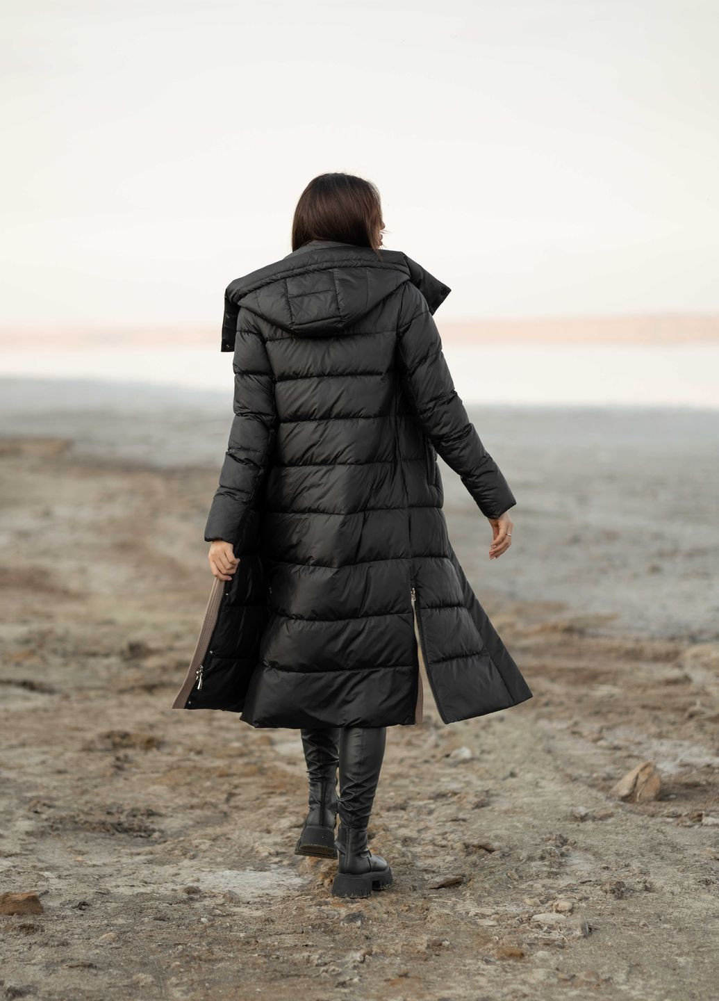 Черное зимнее Женское зимнее длинное пальто черное 70682 Fodarlloy