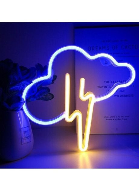 Настенный неоновый светильник ночник Туча с молнией Decoration Lamp (30х27 см, USB, 5 В, 3хАА, лампа) - Синий / Желтый China (272155981)