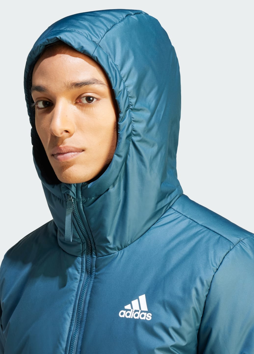 Бирюзовая демисезонная утеплённая куртка с капюшоном bsc 3-stripes adidas