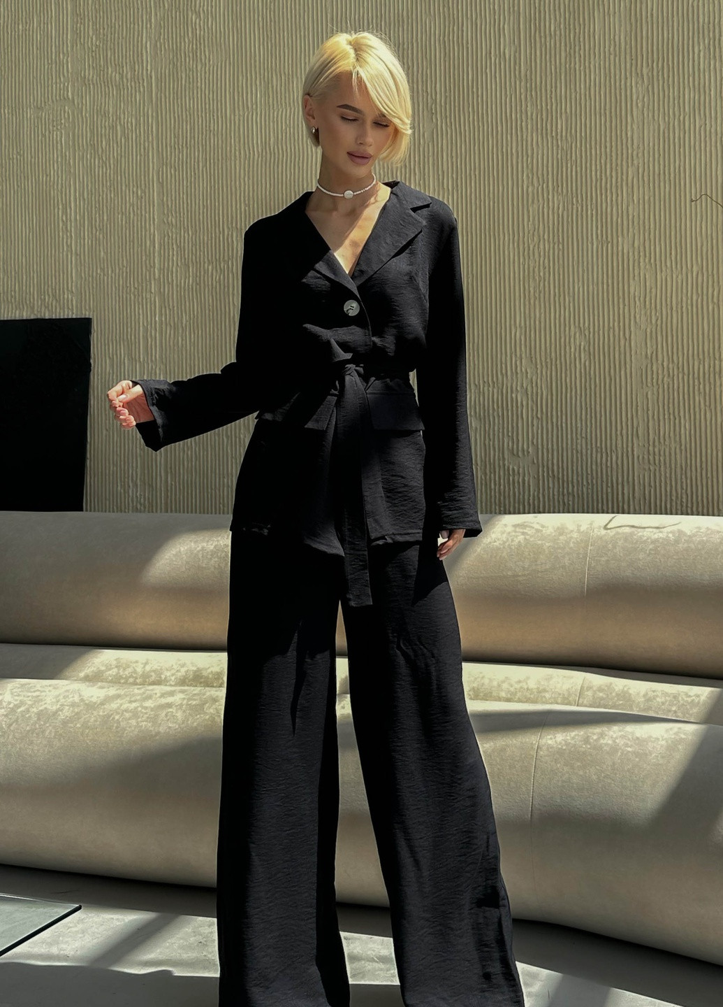 Черный женский летний пиджак из льна Jadone Fashion однотонный - летний