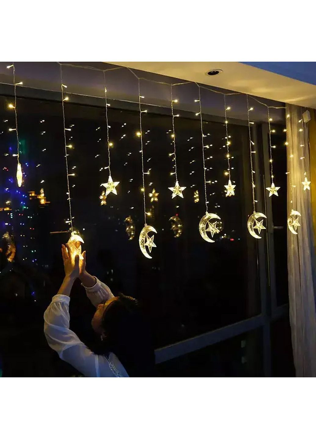 Новорічна світлодіодна гірлянда шторка дощ "Зоряна завіса" YS-84018 138 LED 2.5 метра (теплий білий) Yu Xin (268982628)