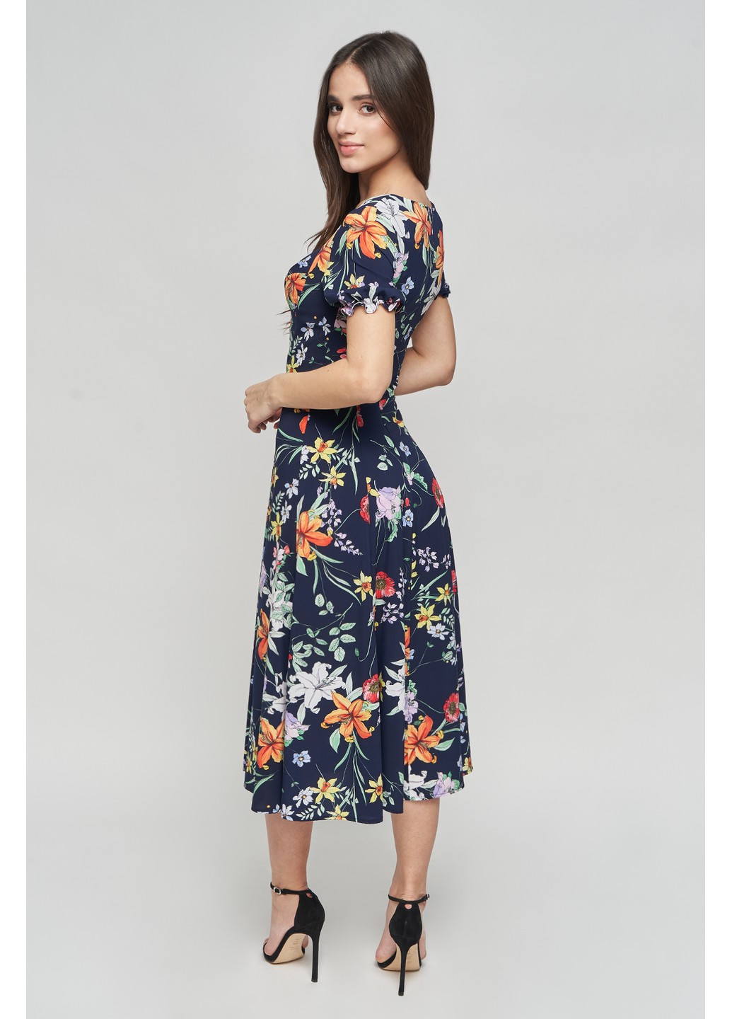 Синее деловое летнее платье глория от BYURSE с цветочным принтом