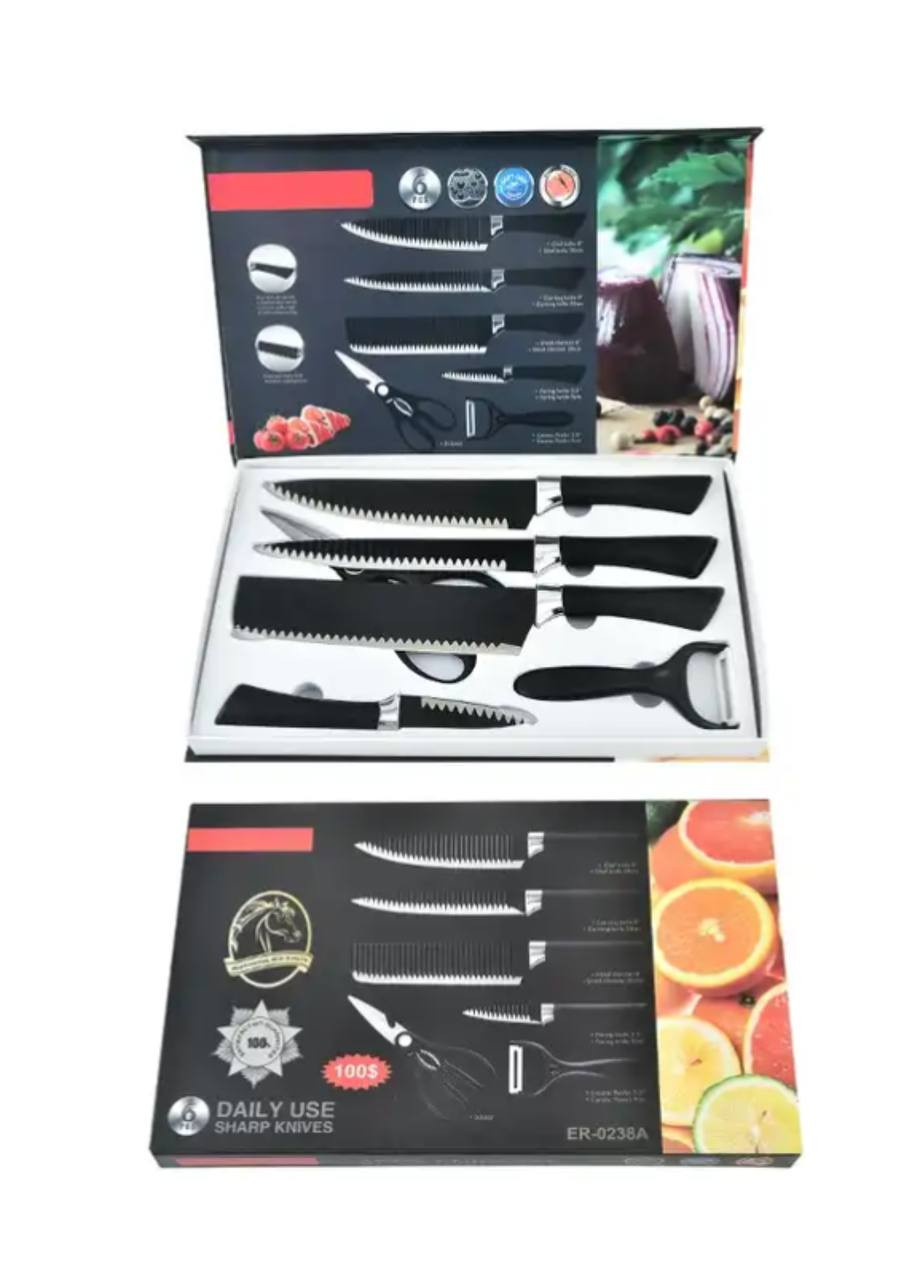 Набір ножів на 6 предметів No Brand Forging Family чорний, нержавіюча сталь