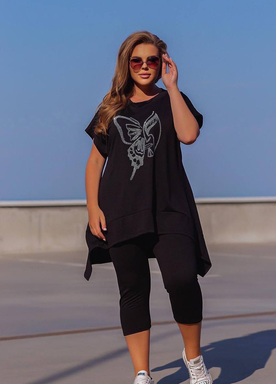 Жіночий костюм лосини та туніка колір чорний р.50/52 431715 New Trend (258685468)