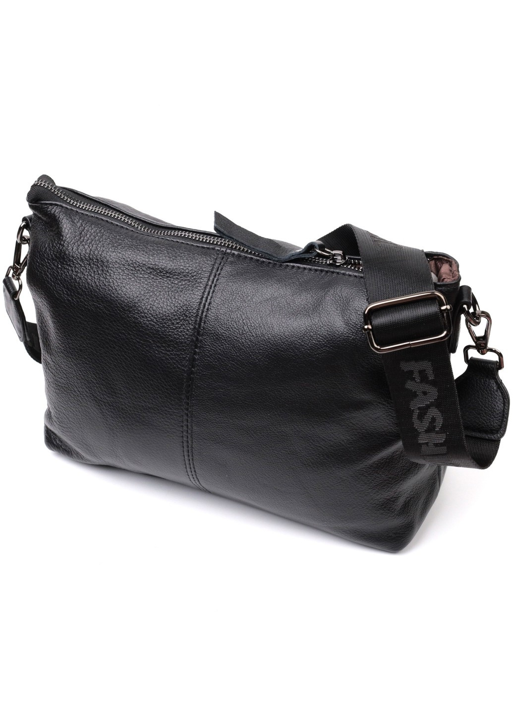 Повсякденна шкіряна сумка з двома знімними ременями 22379 Чорна Vintage (276461817)