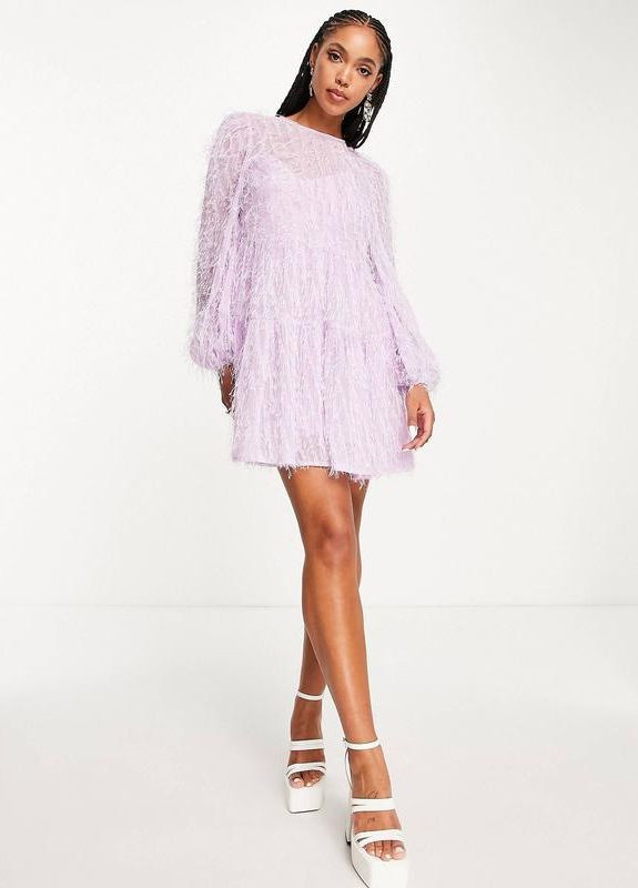 Світло-лілова пишна бузкова багатоярусна міні-сукня design Asos