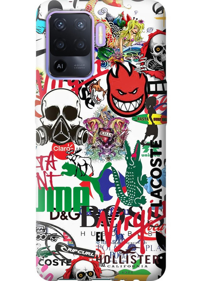 Силіконовий протиударний с посиленими кутами чохол 'Many different logos' для Endorphone Oppo Reno5 Lite (258485277)