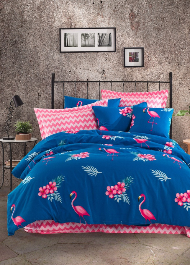 Постільна білизна Home Perfect Ranforce - Flamingo блакитний полуторний Lotus (258218522)