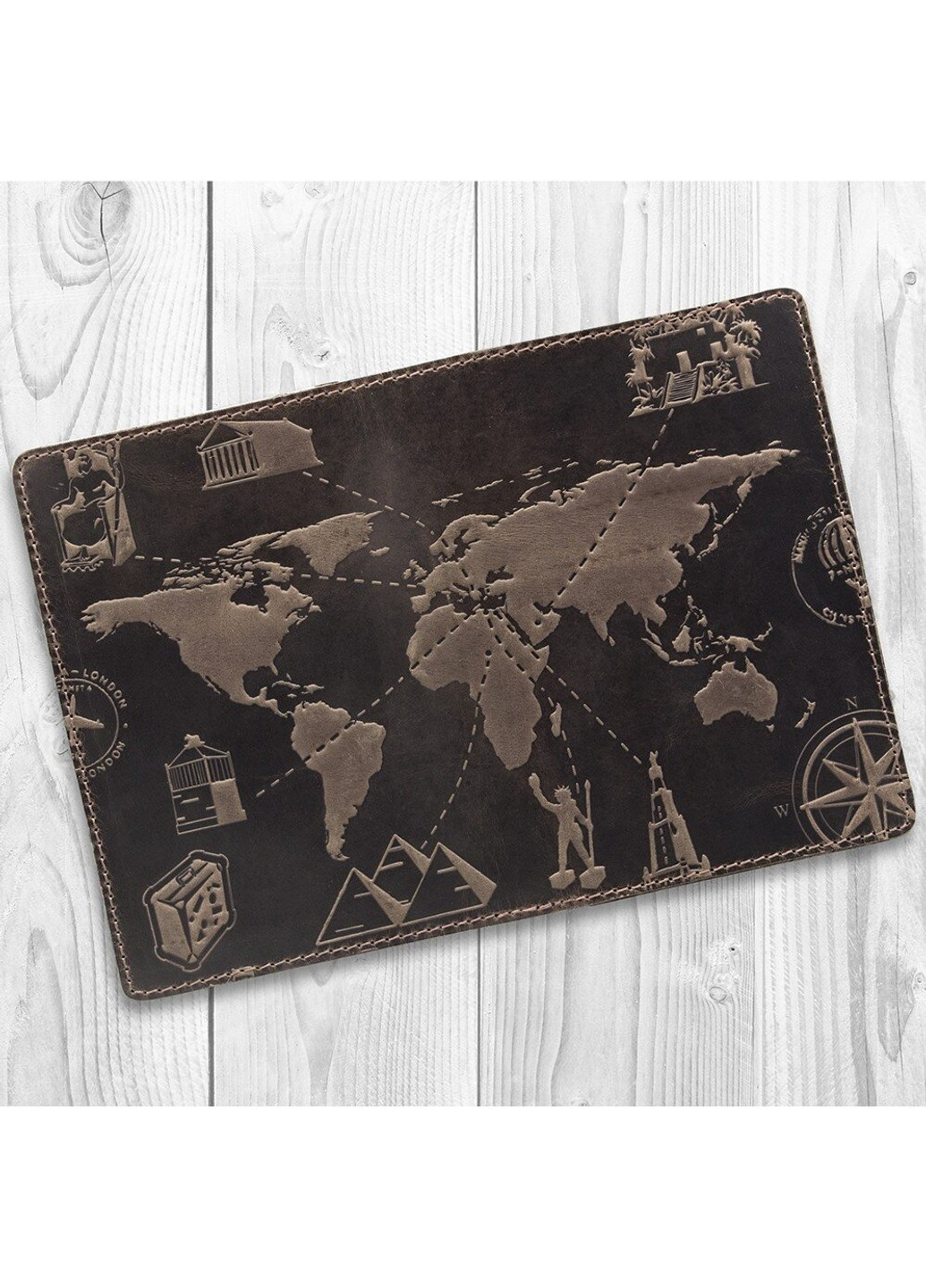 Обкладинка-органайзер для документів зі шкіри HiArt AD-01 Shabby Gavana Brown 7 wonders of the world Коричневий Hi Art (268371788)