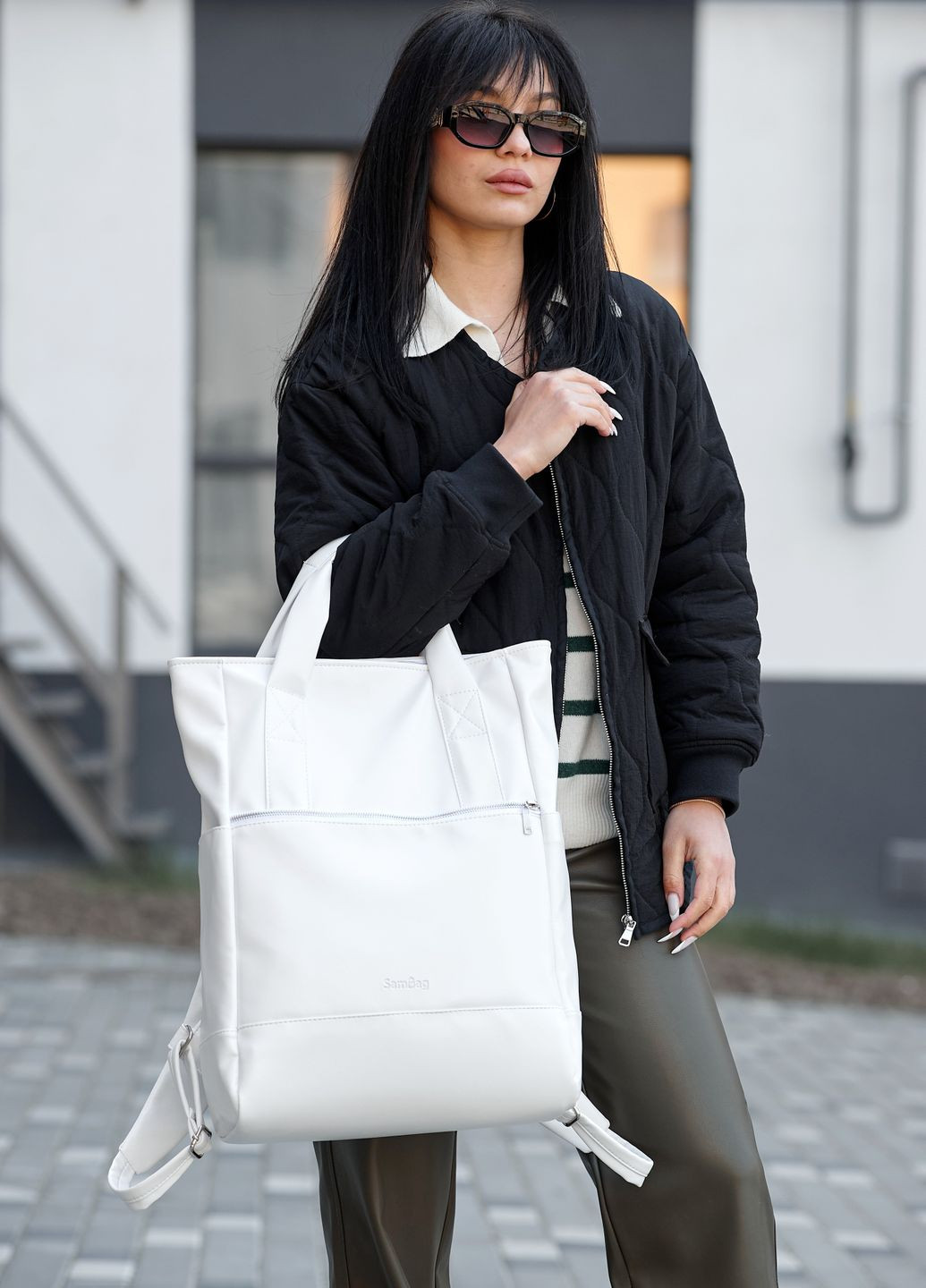 Жіноча сумка-рюкзак Shopper біла Sambag (260163031)