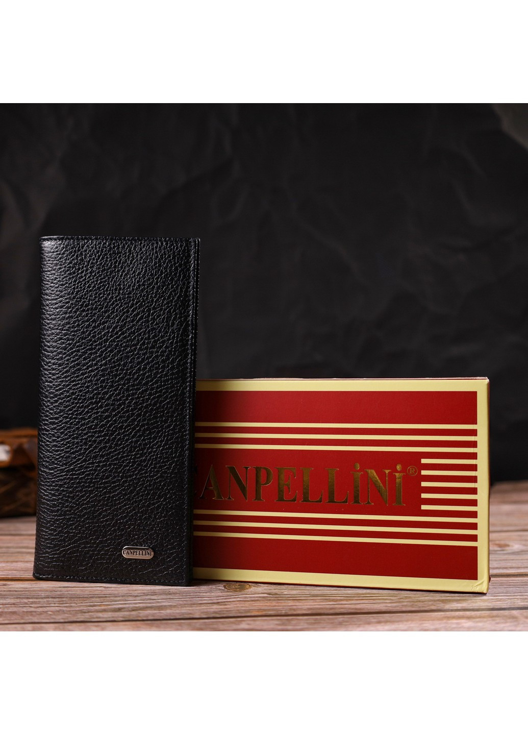 Чоловічий вертикальний гаманець із натуральної шкіри 21898 Чорний Canpellini (259873952)