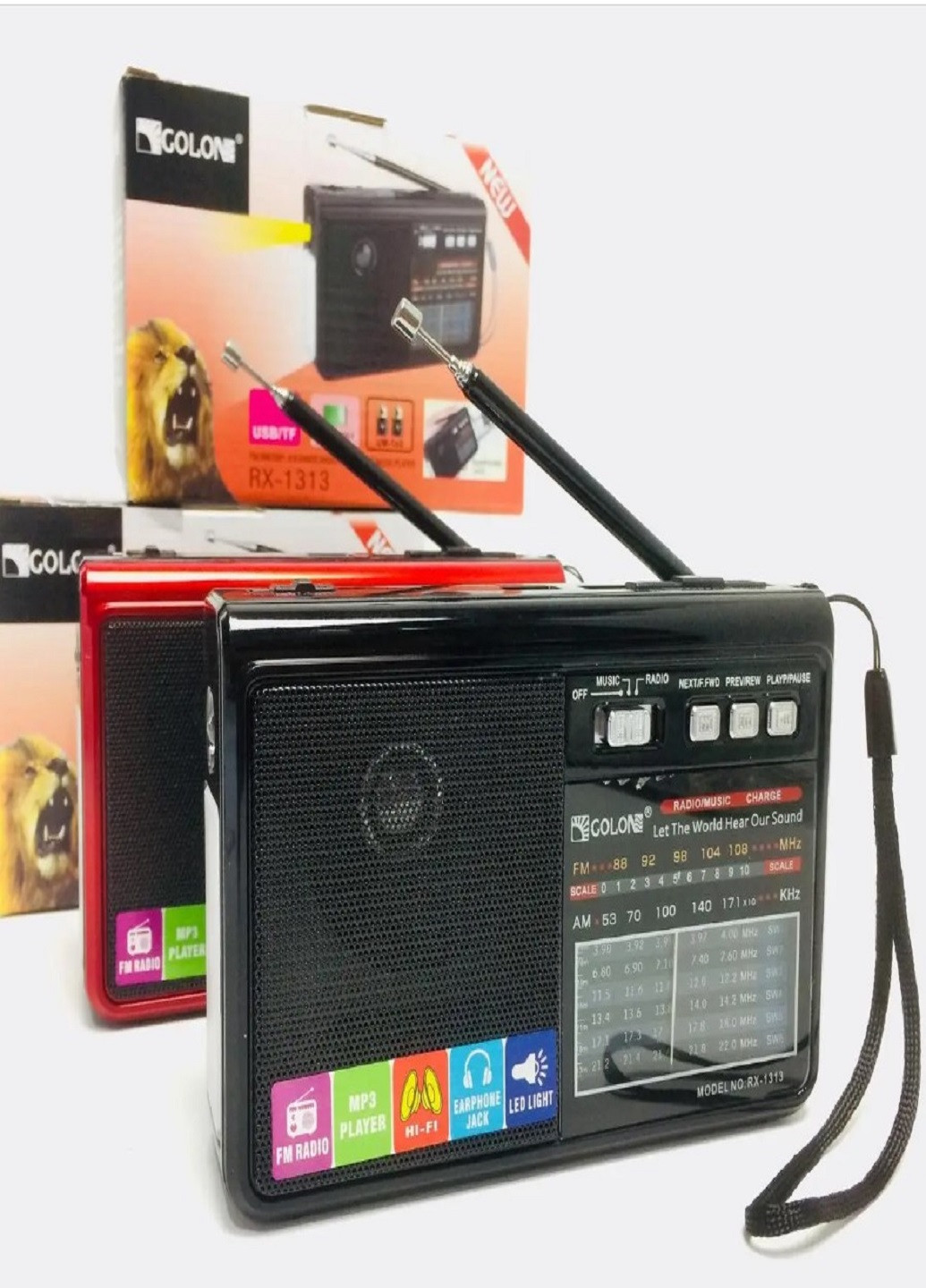 Аккумуляторный радиоприемник колонка RX-1313 с фонариком, павербанком и USB Golon (257994787)