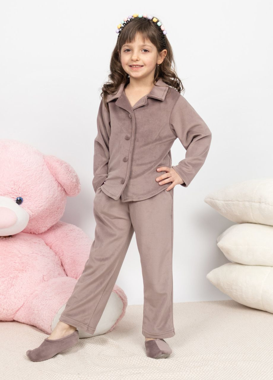 Кофейная пижама детская домашняя велюровая рубашка со штанами мокко Maybel