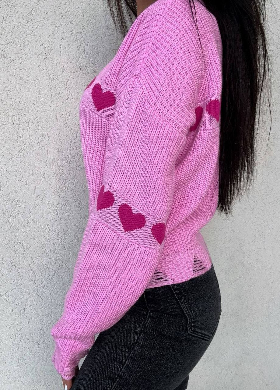 Розовый нежный стильный свитер укороченного кроя Vakko