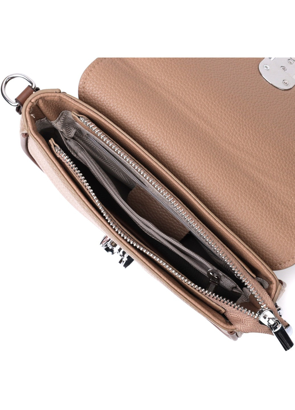 Женская полукруглая сумка с интересным магнитом-защелкой из натуральной кожи 22440 Бежевая Vintage (276457516)