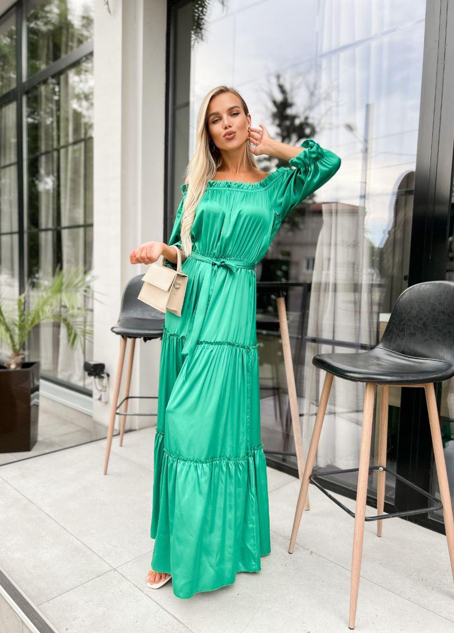 Зелена женское длинное платье с рукавом зеленого цвета р.2xl/3xl 386977 New Trend