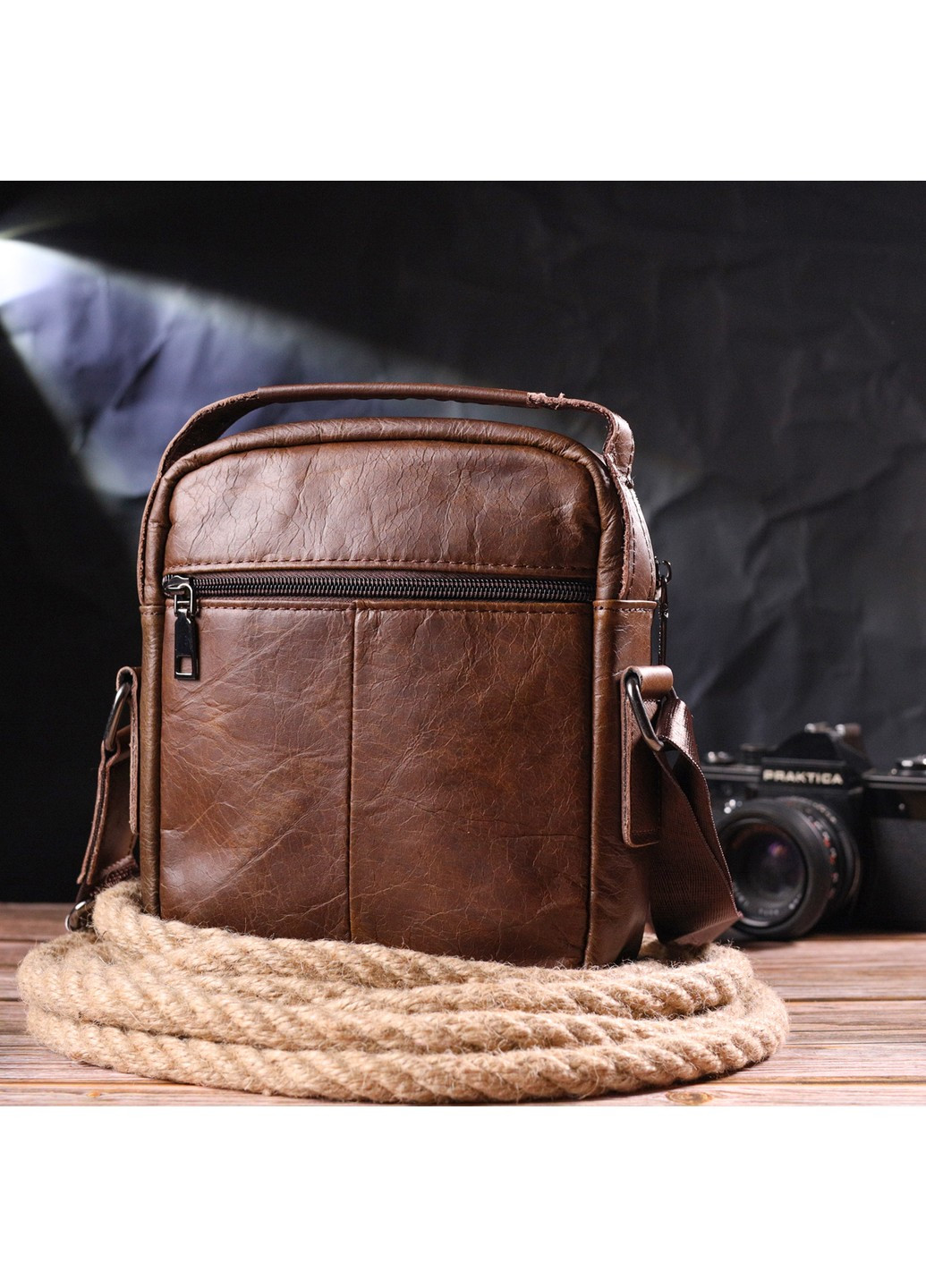 Удобная мужская сумка через плечо из натуральной кожи 21480 Светло-коричневый Vintage (258286208)