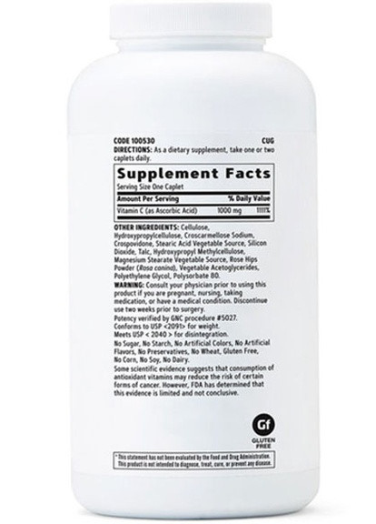 Vitamin C 1000 mg 500 Veg Caplets GNC (256720322)