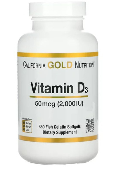 Vitamin D3 2000 IU 360 Fish Softgels California Gold Nutrition (258596697)