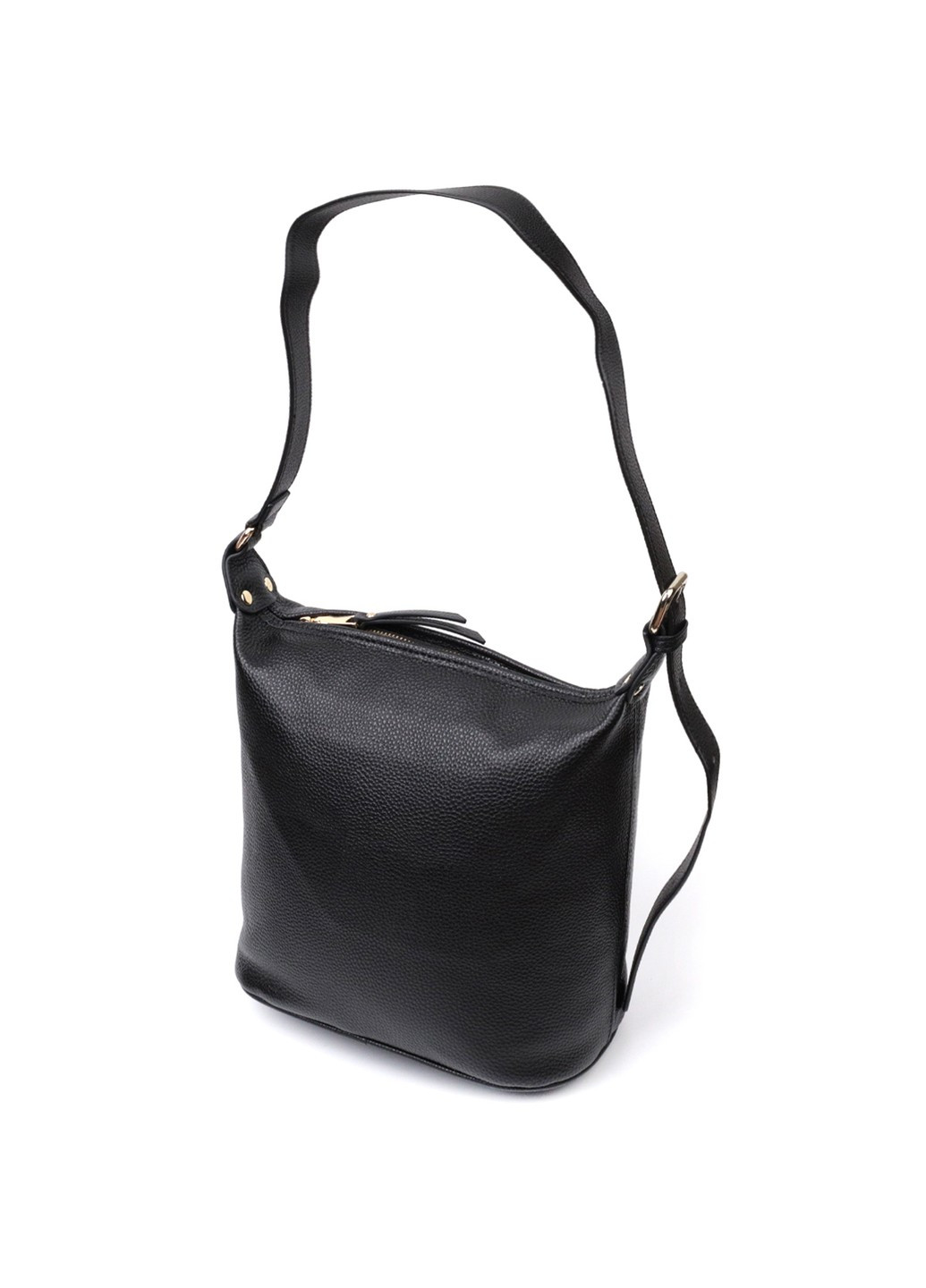 Містка жіноча сумка з однією довгою ручкою з натуральної шкіри 22305 Чорна Vintage (276461786)