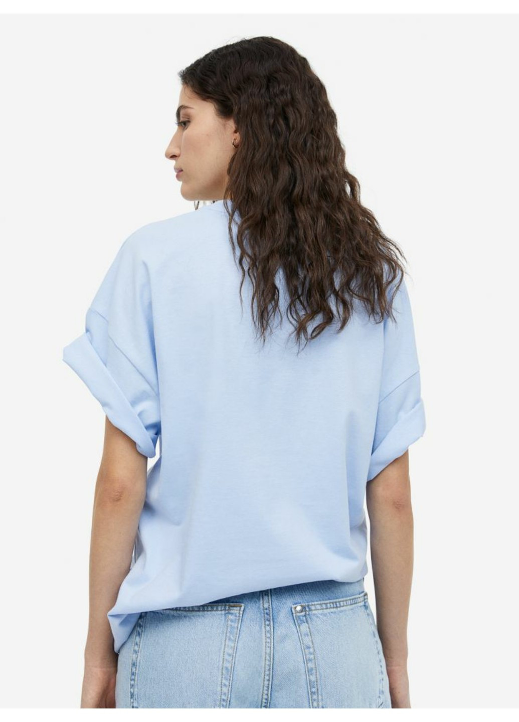 Светло-голубая летняя женская оверсайз футболка н&м (56240) xs голубая H&M