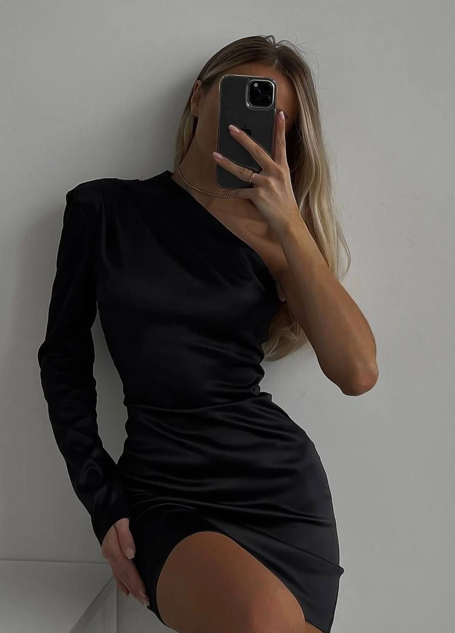Черное вечернее женское платье атлас No Brand