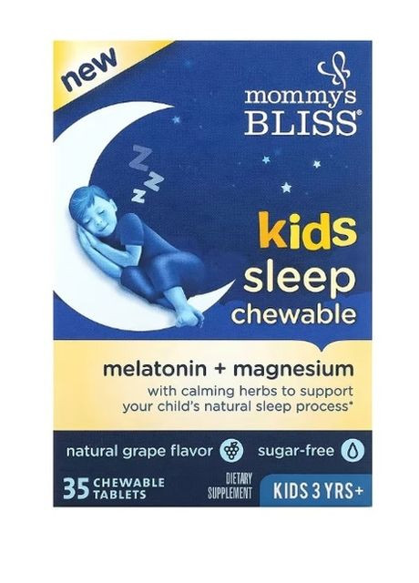, Kids Sleep Chewable, мелатонін + магній для гарного сну, дітям від 3 років, 35 жув таб Mommy's Bliss (275398540)