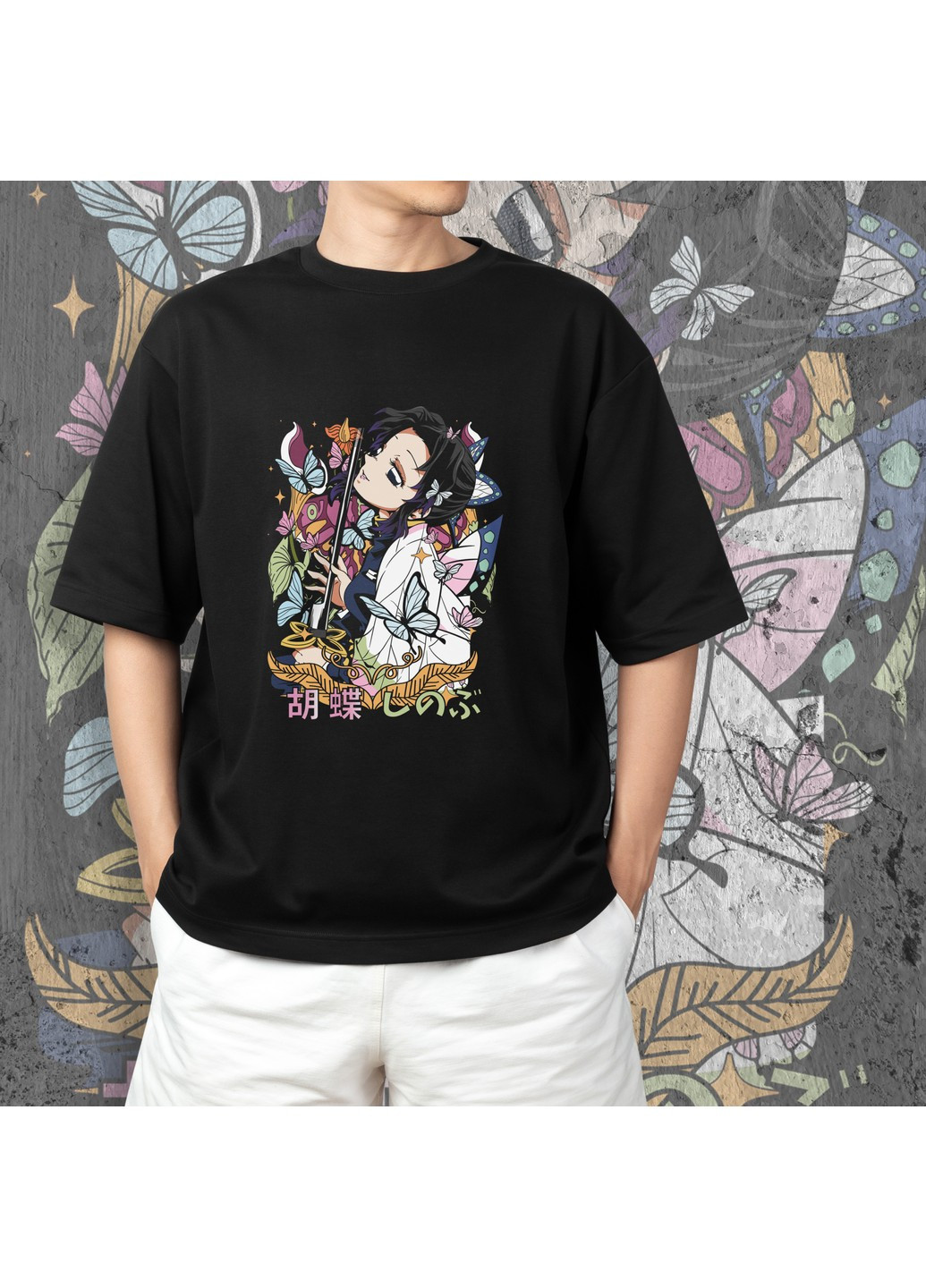 Чорна футболка з принтом клинок розсікаючий демонів - шинобу кочо 2 No Brand