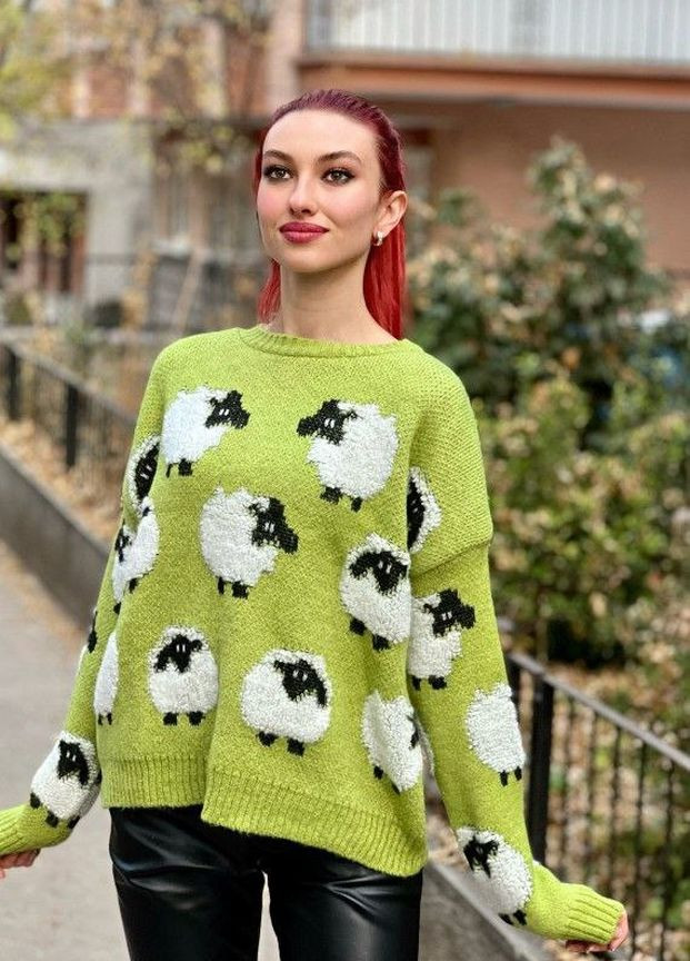 Салатовый свитер с овечками салатовый You Best