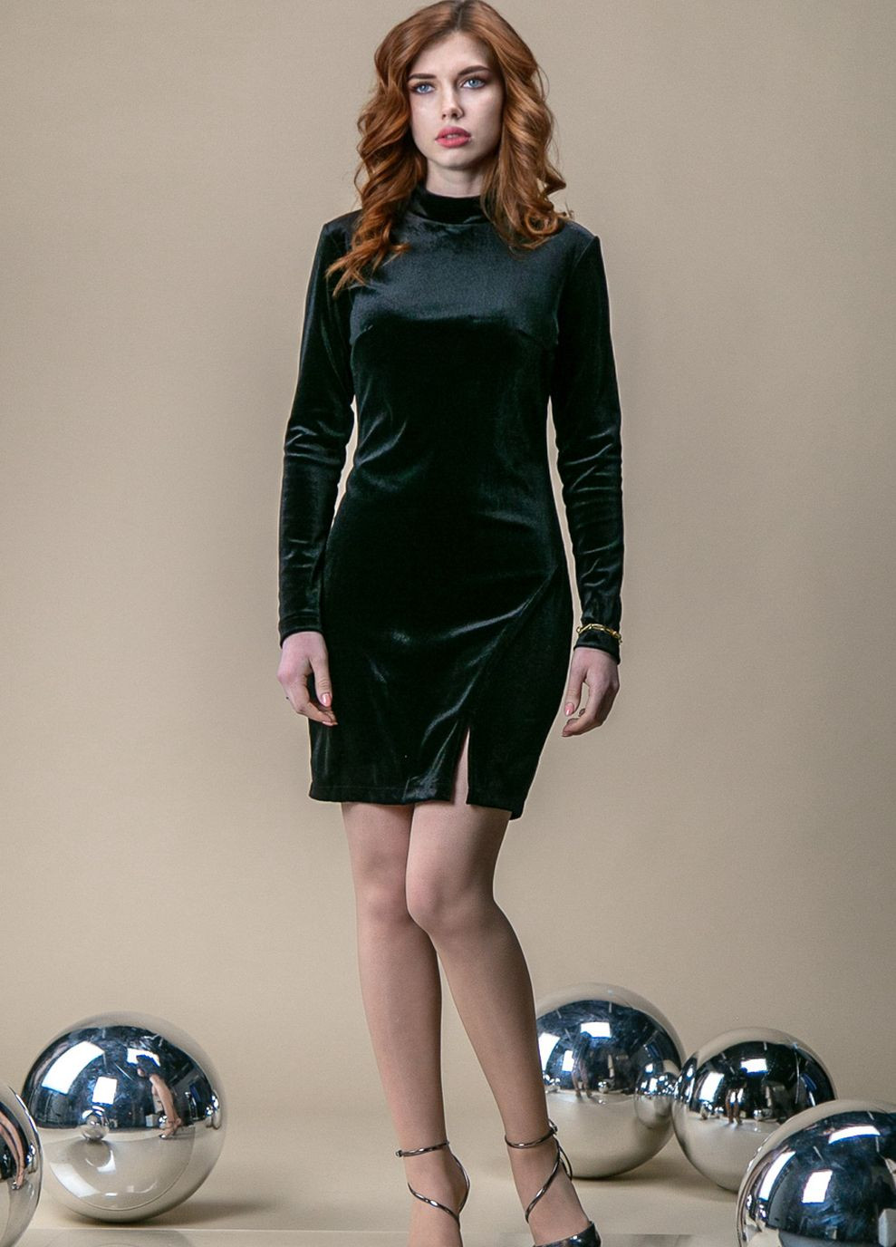 Чорна ділова, святковий, вечірня плаття міні облягаюче з розрізом сукня-водолазка CHICLY однотонна