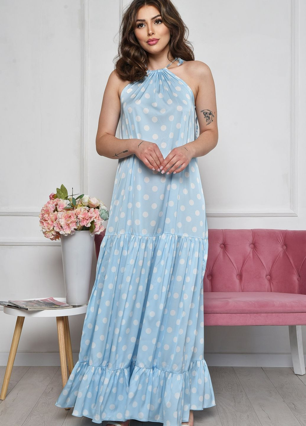 Сарафан жіночий блакитного кольору в горох розмір 42-46 Let's Shop (260392247)
