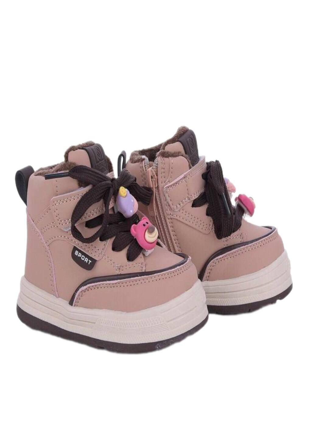 Розово-коричневые осенние ботинки хайтопы для девочки в розовом цвете. Paliament