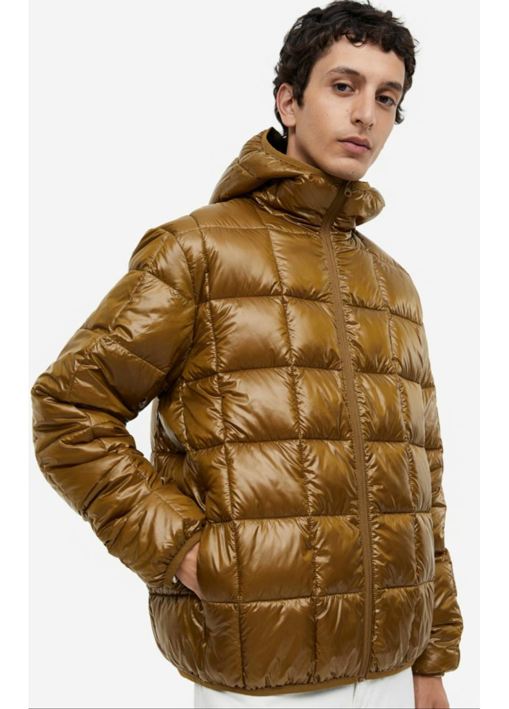 Коричневая демисезонная мужская стеганная куртка regular fit н&м (56200) s коричневая H&M