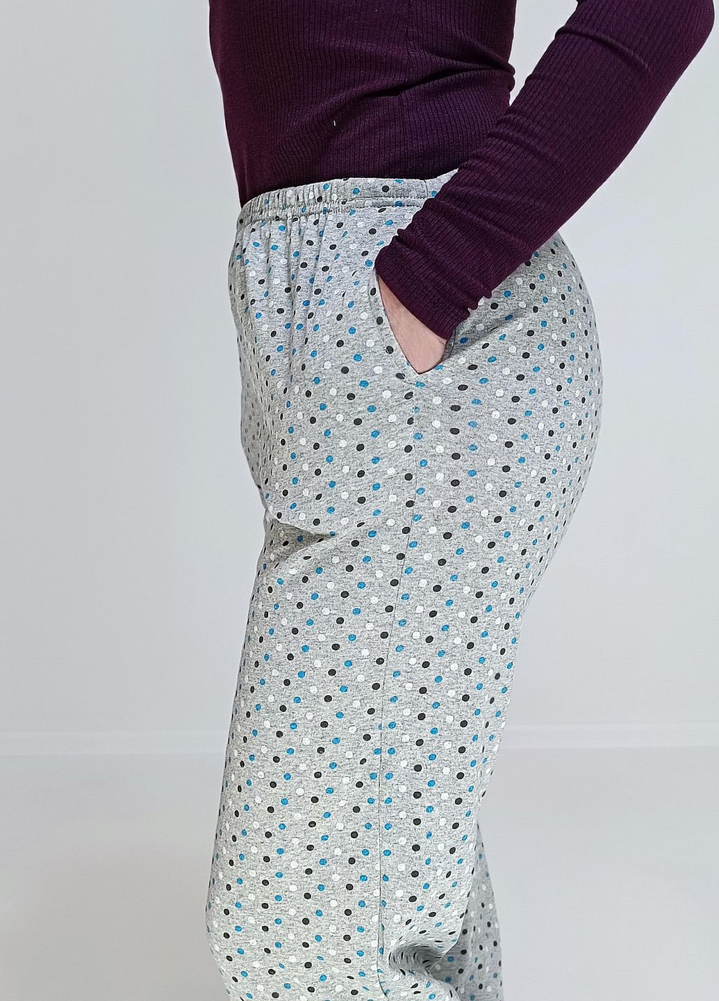 Серо-синяя штаны трикотажные в горошек кулир 58-60 серо голубые (59455277-4) Triko