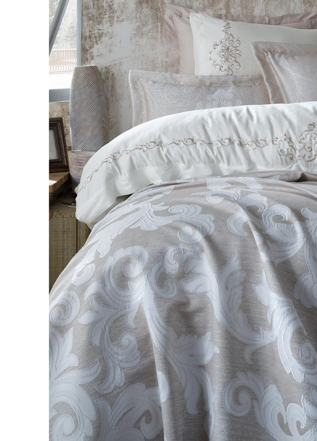 Набор постельного белья с вышивкой и жаккардовым покрывалом - Jua евро Dantela Vita (258122405)