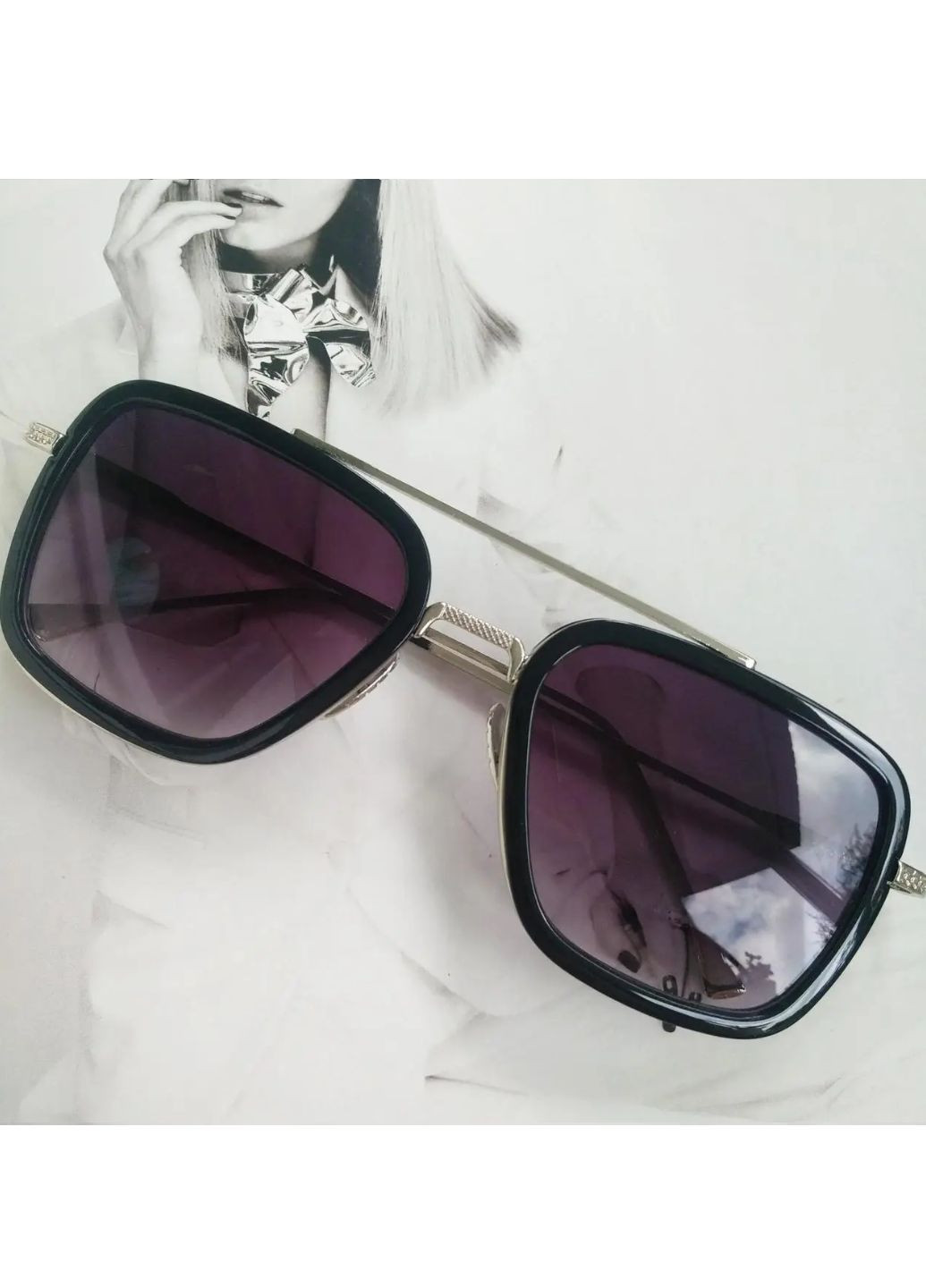 Солнцезащитные очки Тони Старка Фиолетовый в серебре No Brand (258555431)