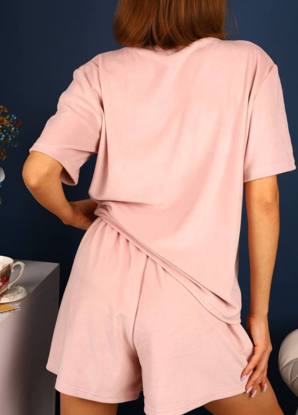 Пудровая всесезон женская пижама-тройка из велюра Украина