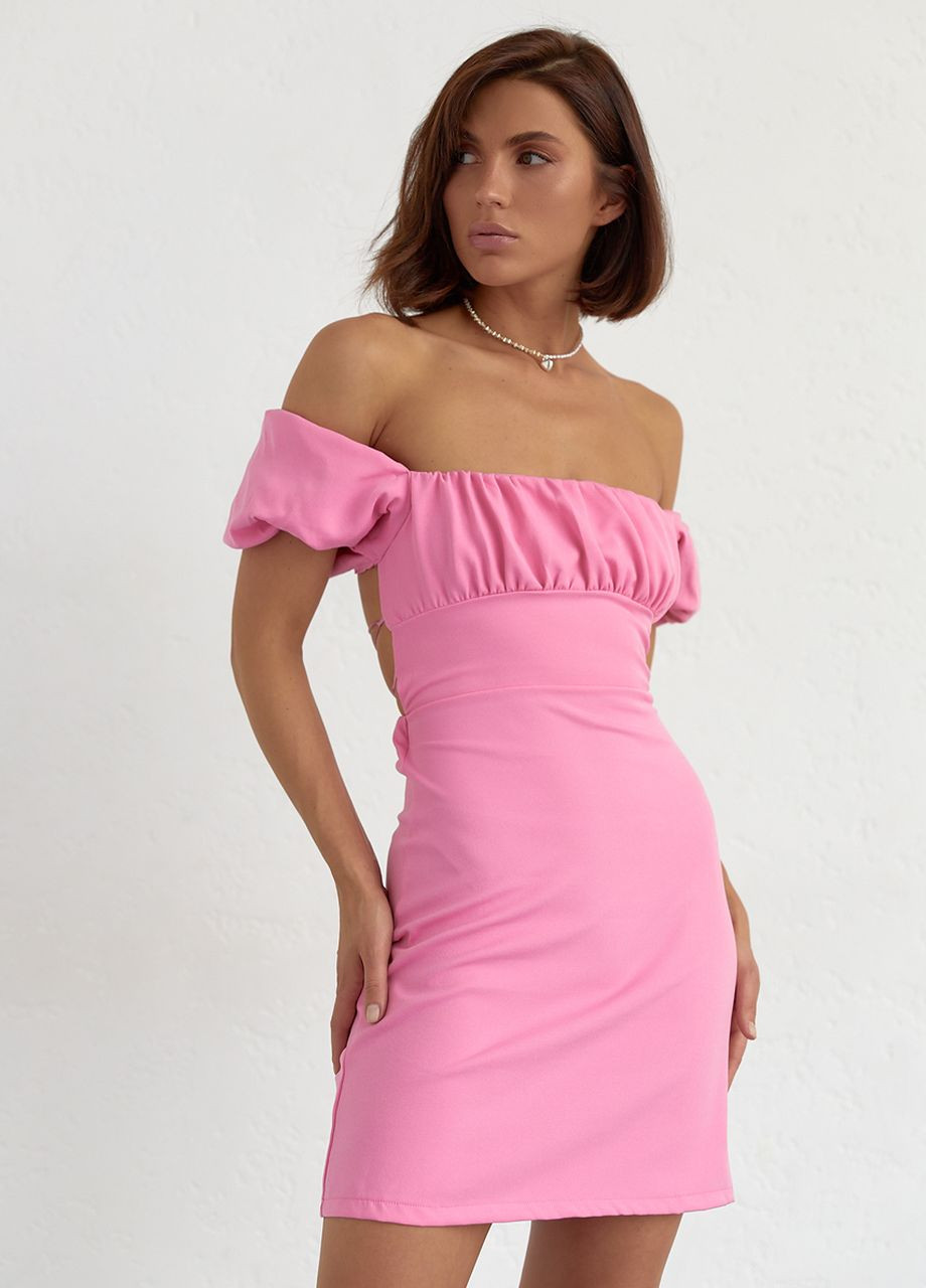 Розовое кэжуал короткое платье со шнуровкой на спине - розовый Lurex