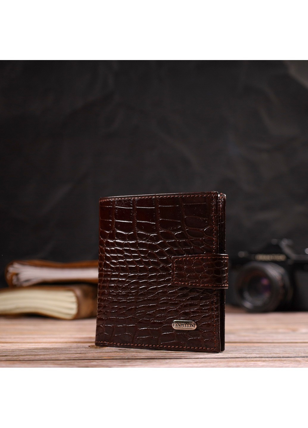 Шикарный мужской бумажник из натуральной кожи с тиснением под крокодила 21729 Коричневый Canpellini (259874018)